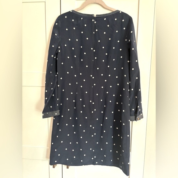 J.Crew Dress 100% Silk Women’s Size 4 Navy Polka Dot Tunic Shift 3/4 Sleeve - Picture 2 of 4